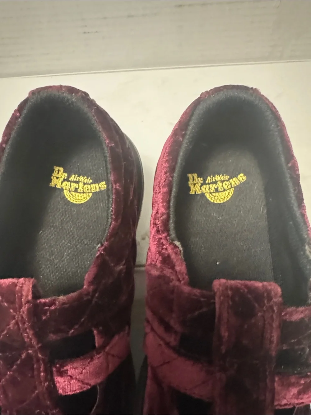 Dr. Martens Kids Quilted Burgundy Velvet Double-Strap Mary Janes